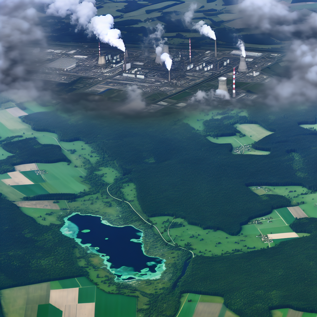 Une vue aérienne montrant la pollution industriell
